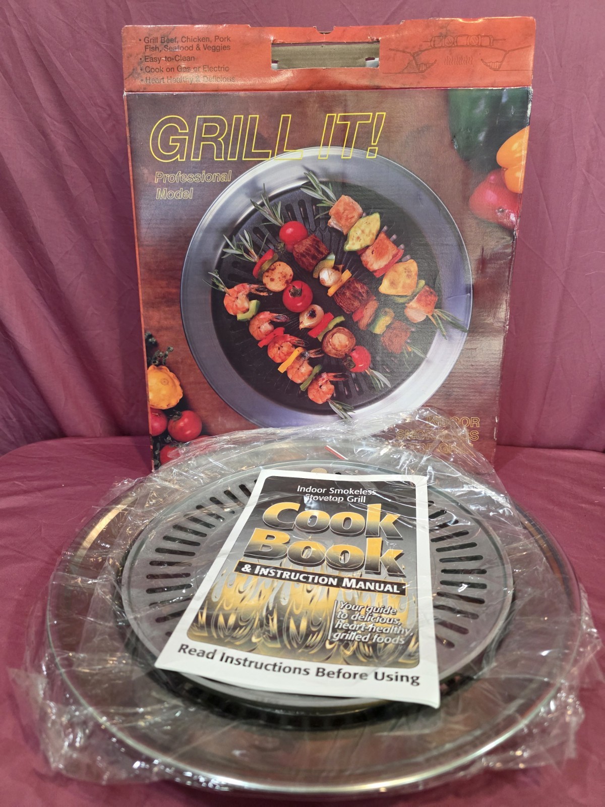 Grill It Smokeless Easy Clean Stove Top Grill, Round 12in, Gas/Electric