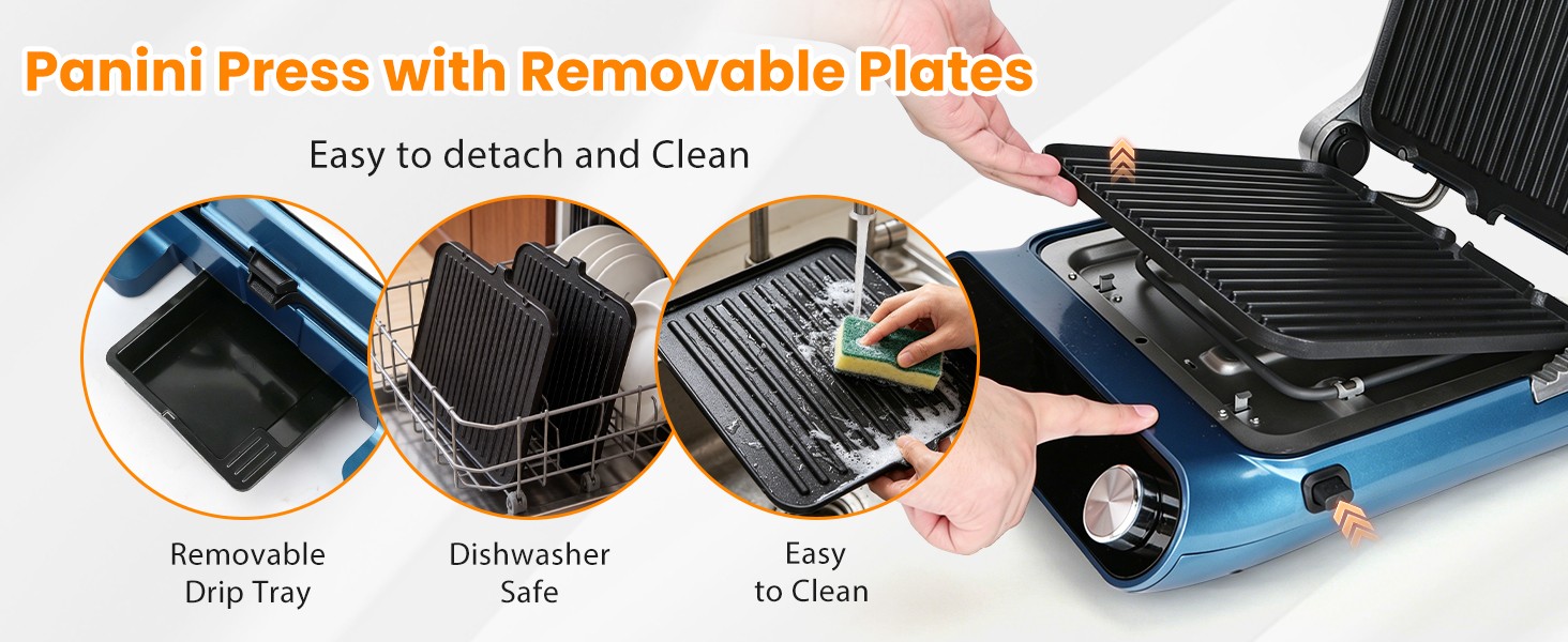 7-in-1 Panini Press Sandwich Maker, 1500W Electric Indoor Grill with LED Touch