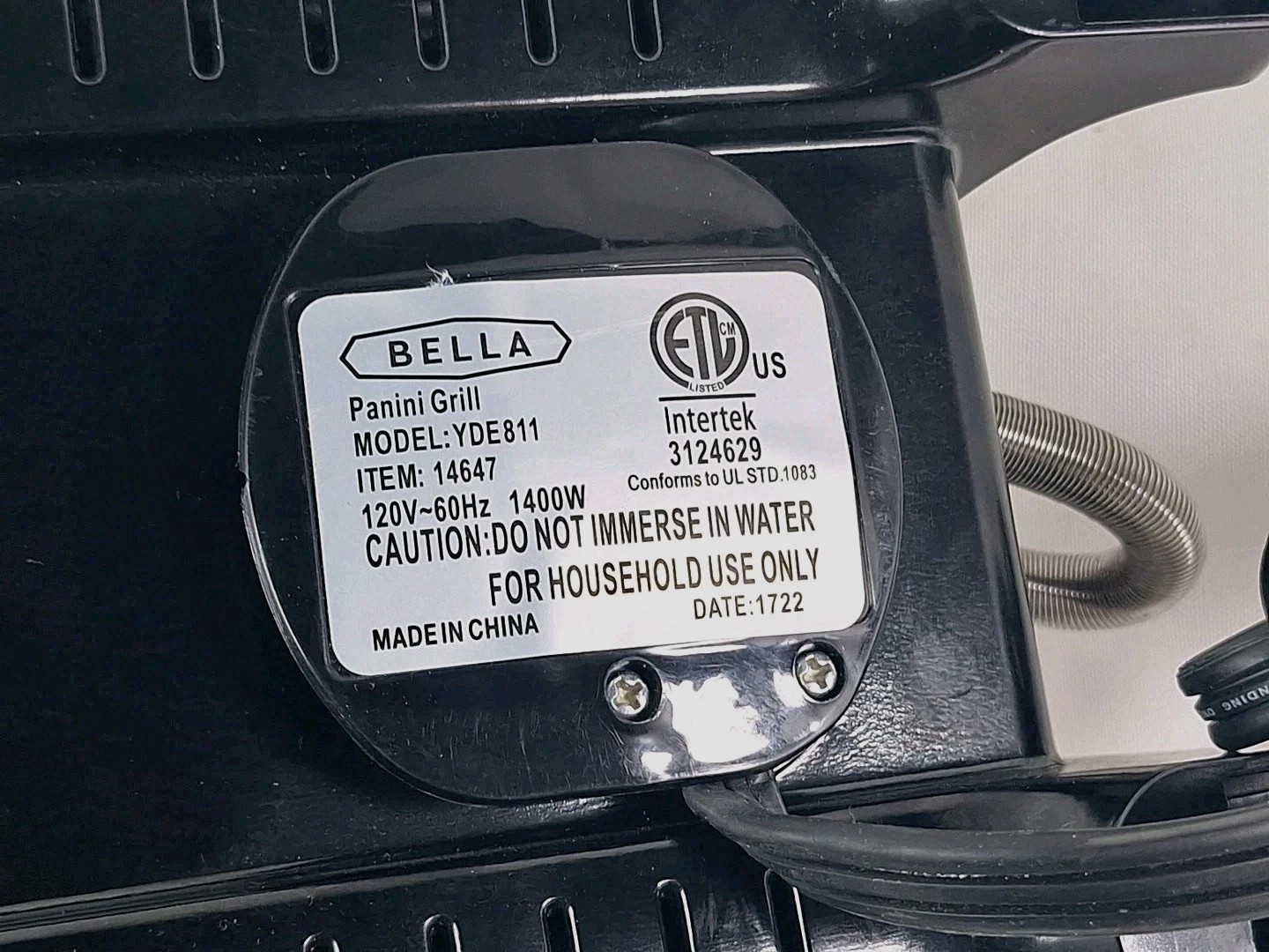BELLA Panini Grill Bistro @ Home Floating Hinge Drip Tray Stainless Steel