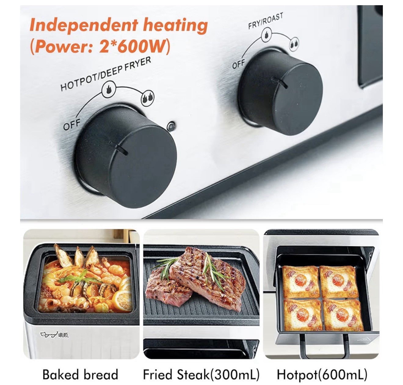 4 in 1 Breakfast Maker Station with Indoor Grill/Griddle/Toast Drawer/Frying New