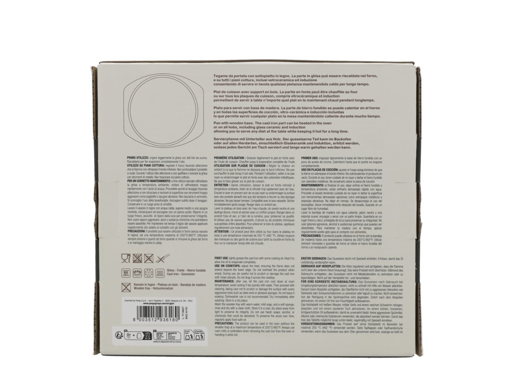 H&H Cast Iron Serving Plate With Light Wood Base, Round, 20 cm
