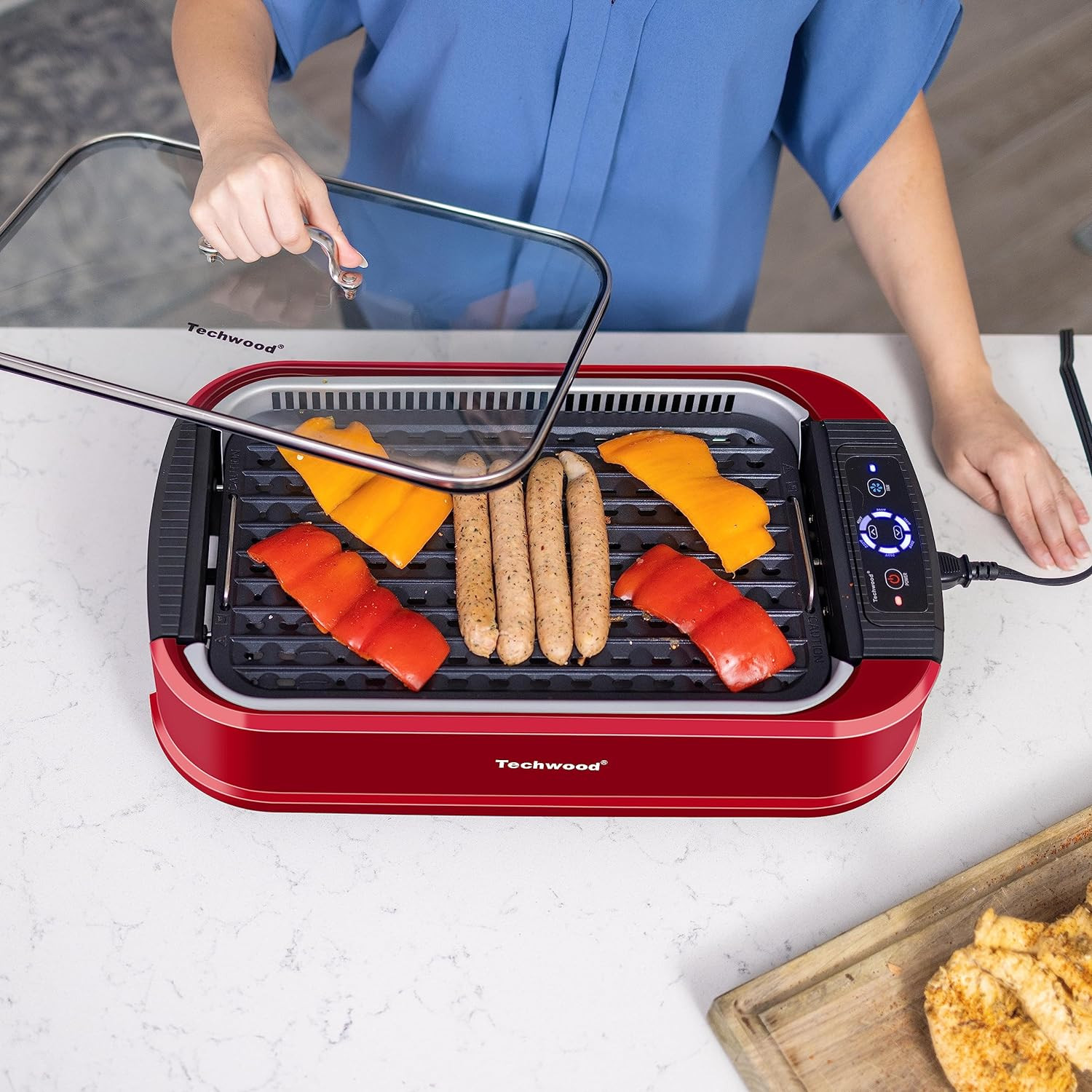 1500W Indoor Smokeless Electric BBQ Grill with Temperature Control & Lid
