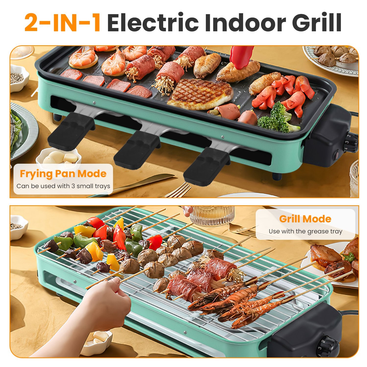 2 in 1 Electric Indoor Grill Electric BBQ Grill Portable Barbecue Cooking Plate