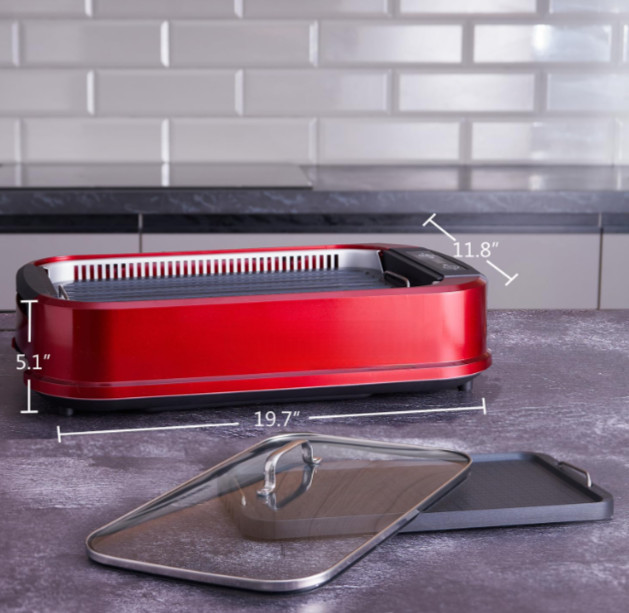 Grill interior 1500W BBQ coreano sin humo con pantalla LED y tapa vidrio