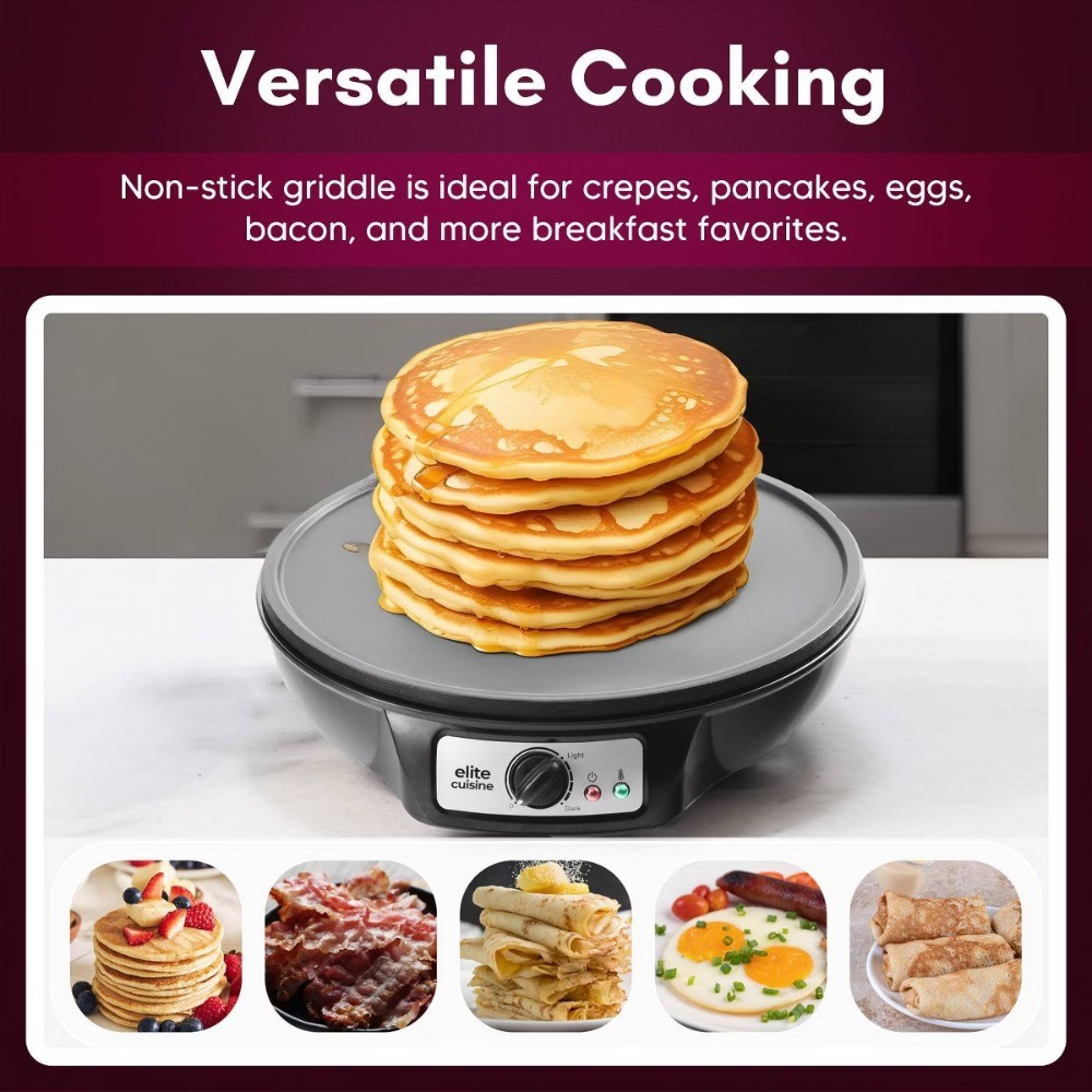 12″ Nonstick Crepe Maker Griddle with Adjustable Settings