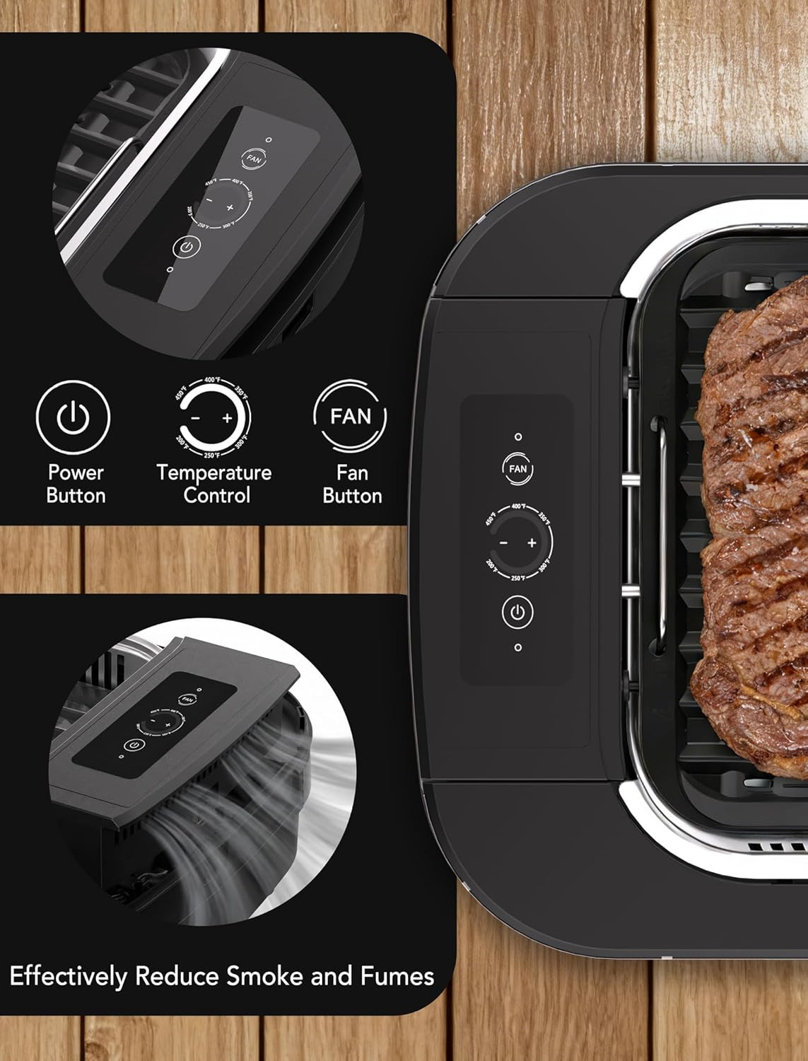 Indoor Smokeless Grill, Indoor Grill, 1500W Electric Grill with Tempered Glass