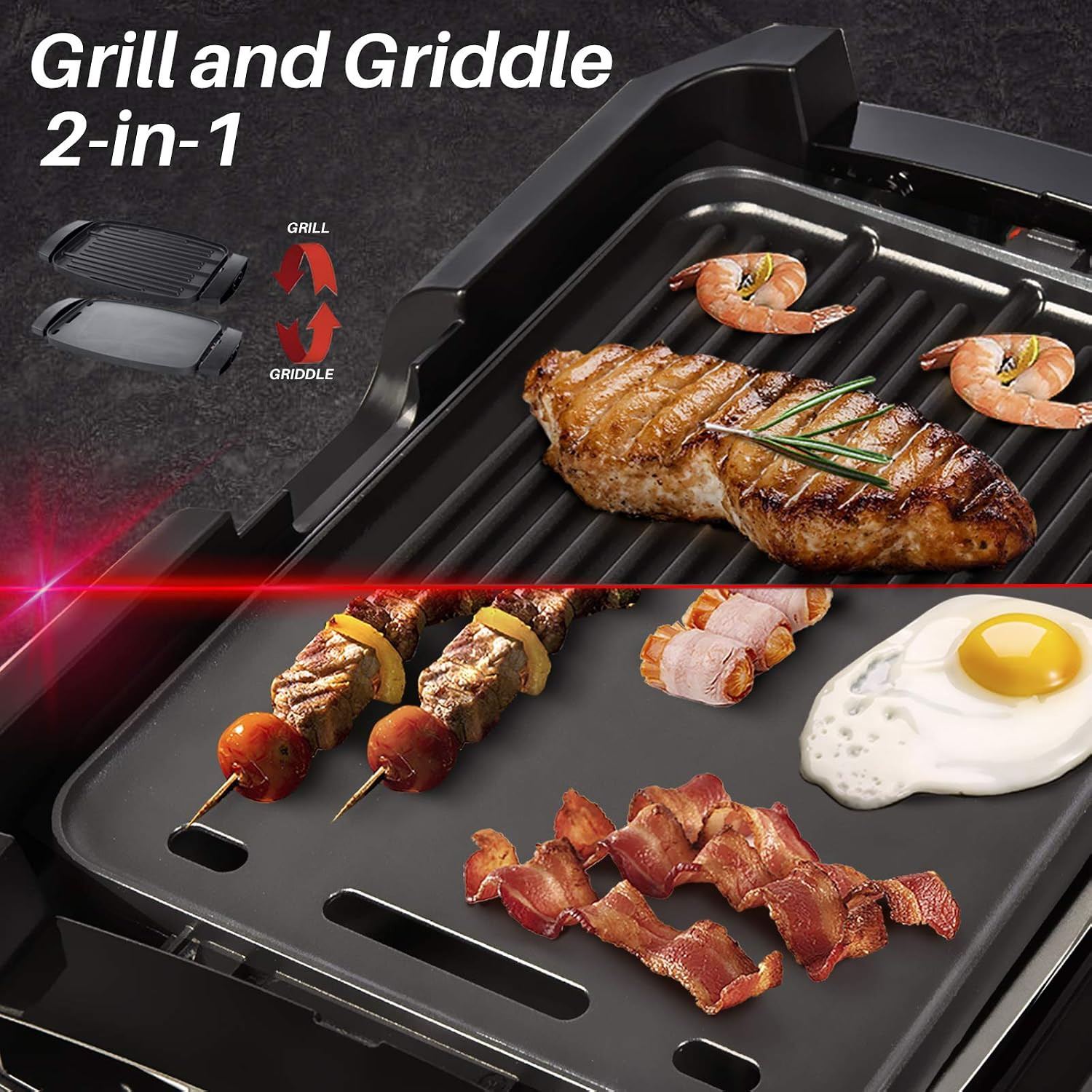 Smokeless Indoor Grill 1800-Watt Electric Griddle with Reversible 2 in 1 Grill a