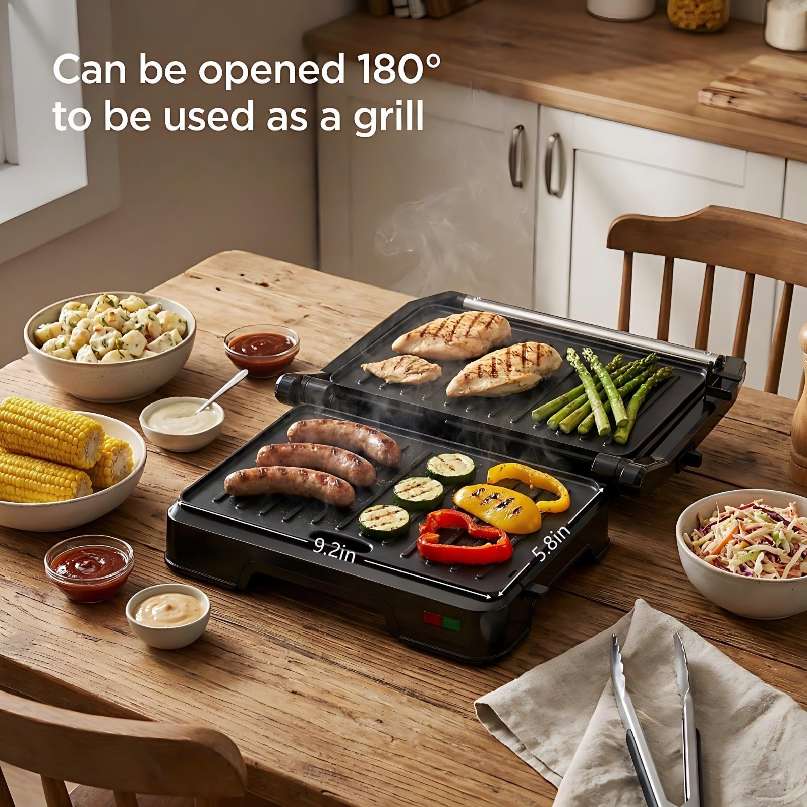 2-Slice Panini Press Grill & Sandwich Maker – 180° Adjustable, Non-Stick Plates,