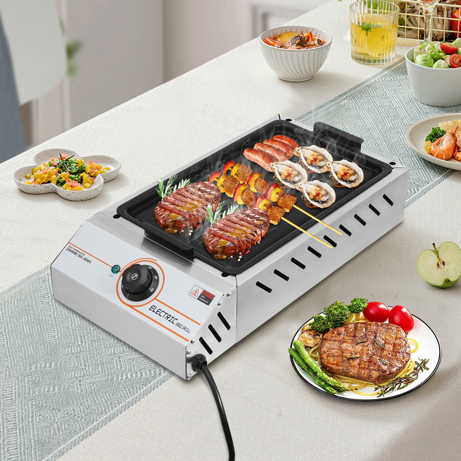 BBQ Grill Electric Barbecue Grill Electric Griller Griddle Table top Indoor BBQ