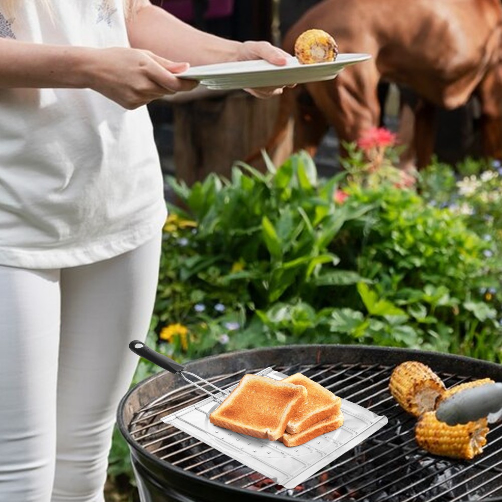 Reusable Stainless Steel Grill Basket for Bbq Toasting Meat Bread Silver