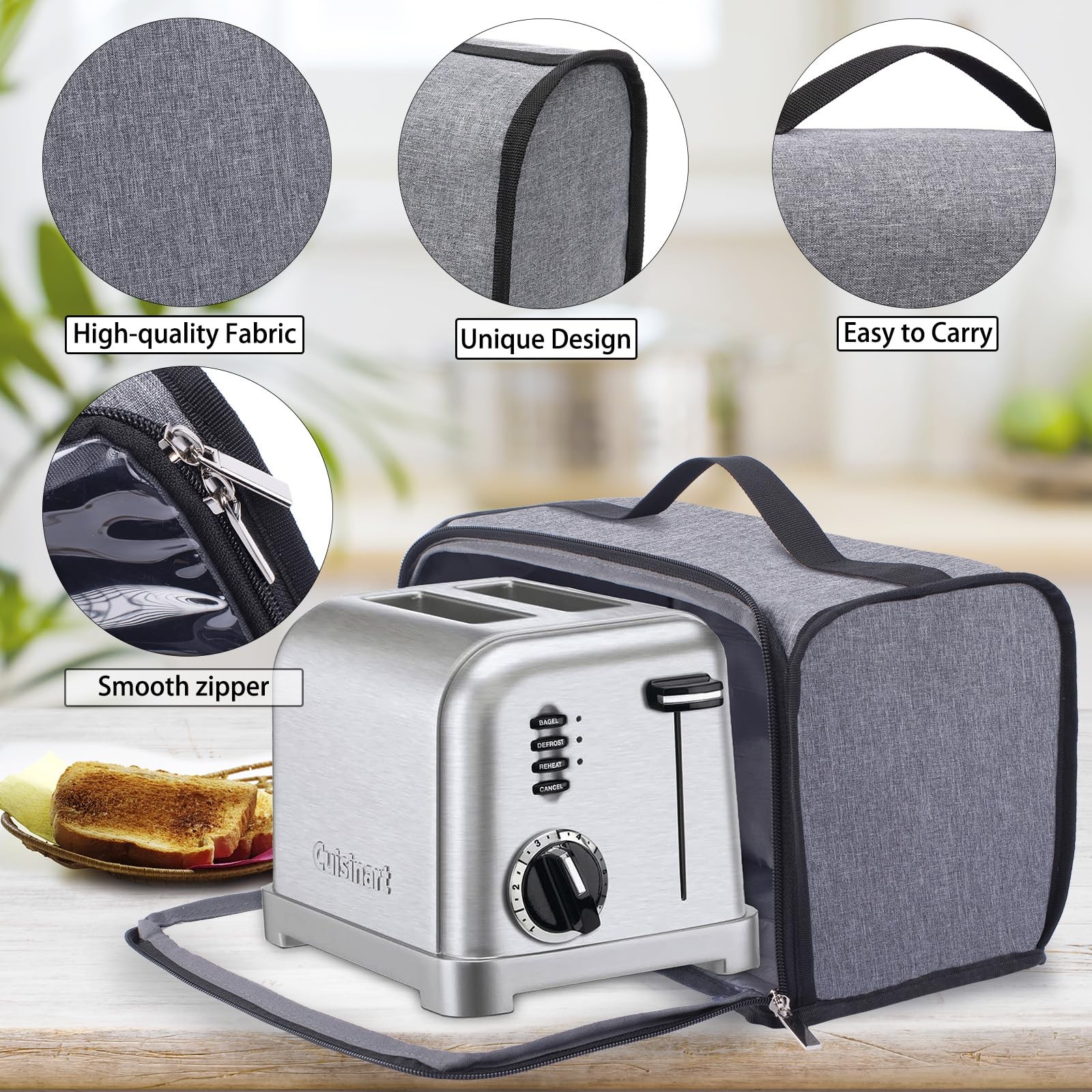 Toaster Cover with Base for 2 Slice Wide For 2 Toaster, Grey