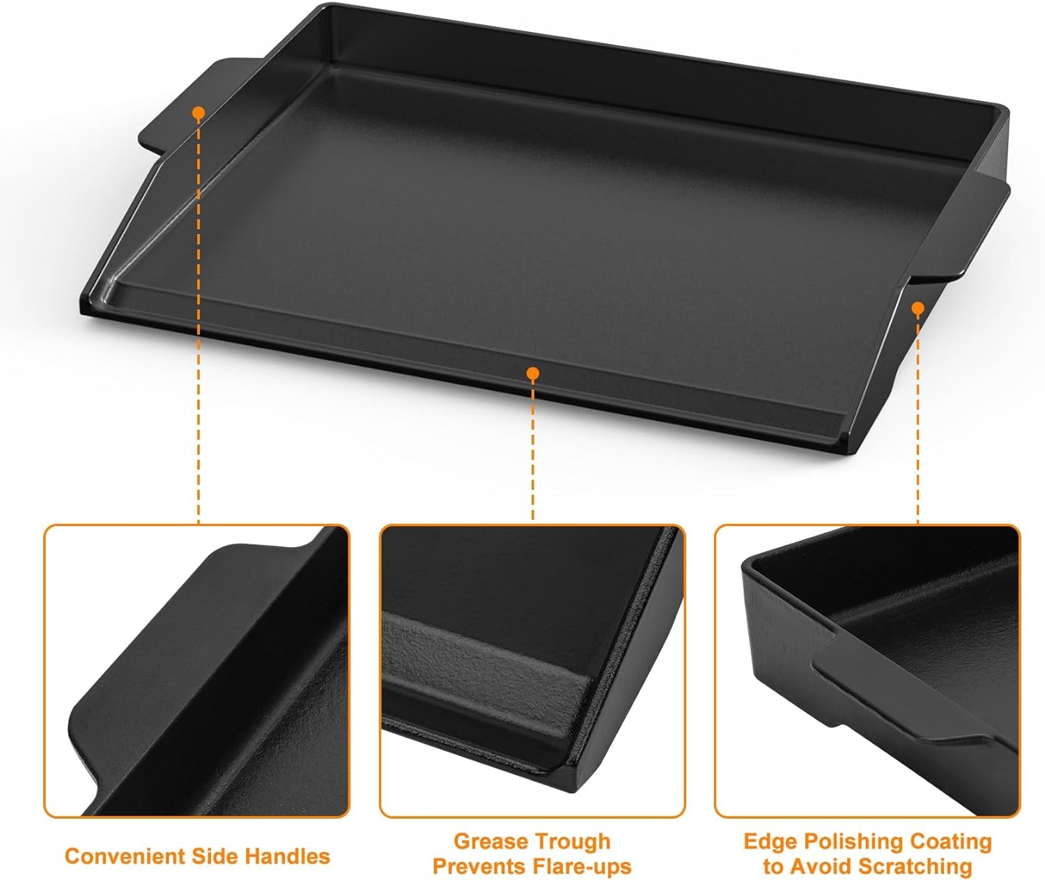 Onlyfire Cast Iron Griddle Flat Top Grill Plate Pre-Seasoned Nonstick 23″x16″