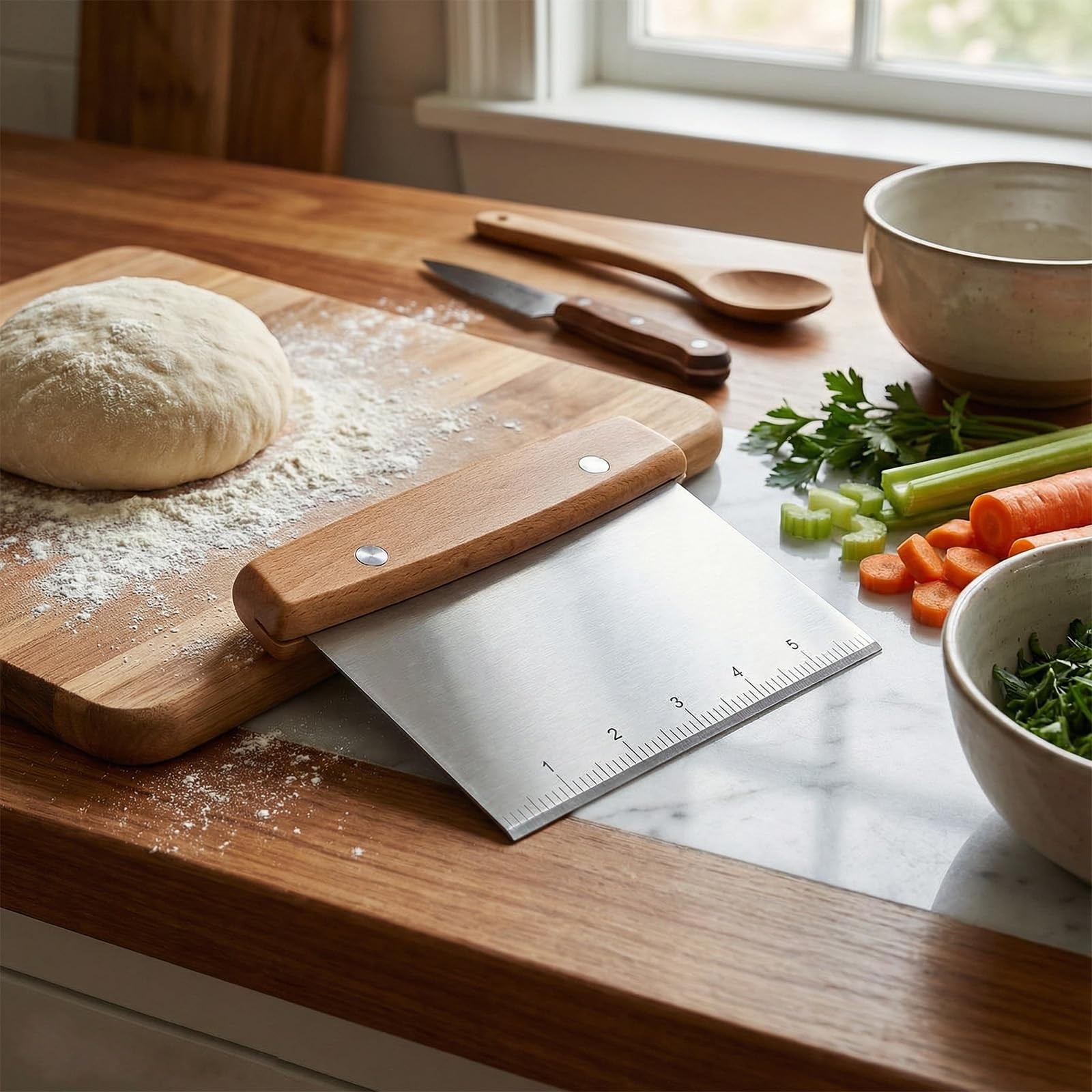 WANRHDZS Dough Cutter, Kitchen Scraper, Food Multipurpose wood