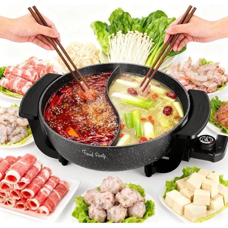 Dual Sided Electric Hot Pot 6L Nonstick Surface 5 Temp Control Recipe Book New