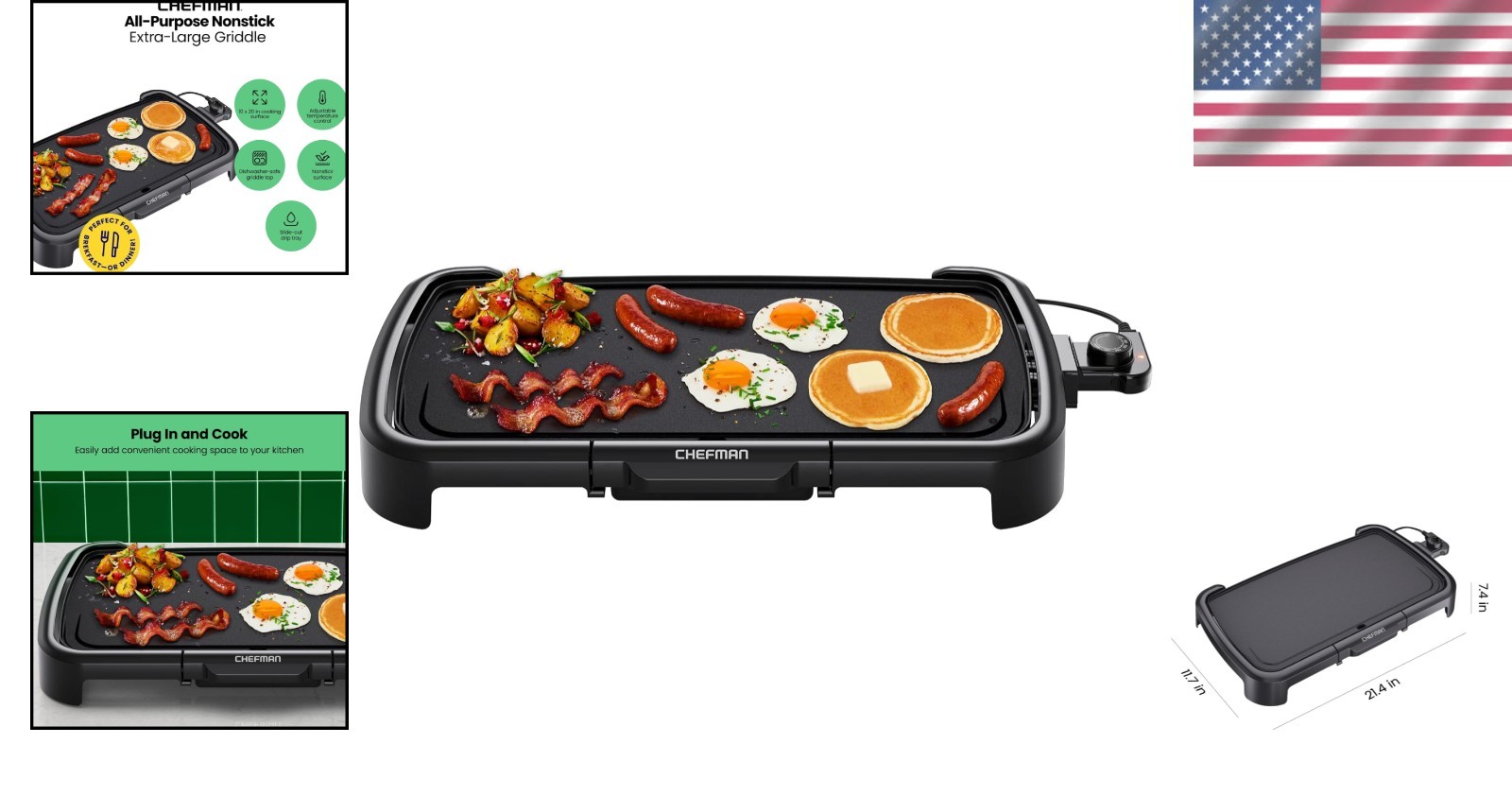 Versatile 10×20 Inch Nonstick Electric Griddle with Safety Features & Easy Clean