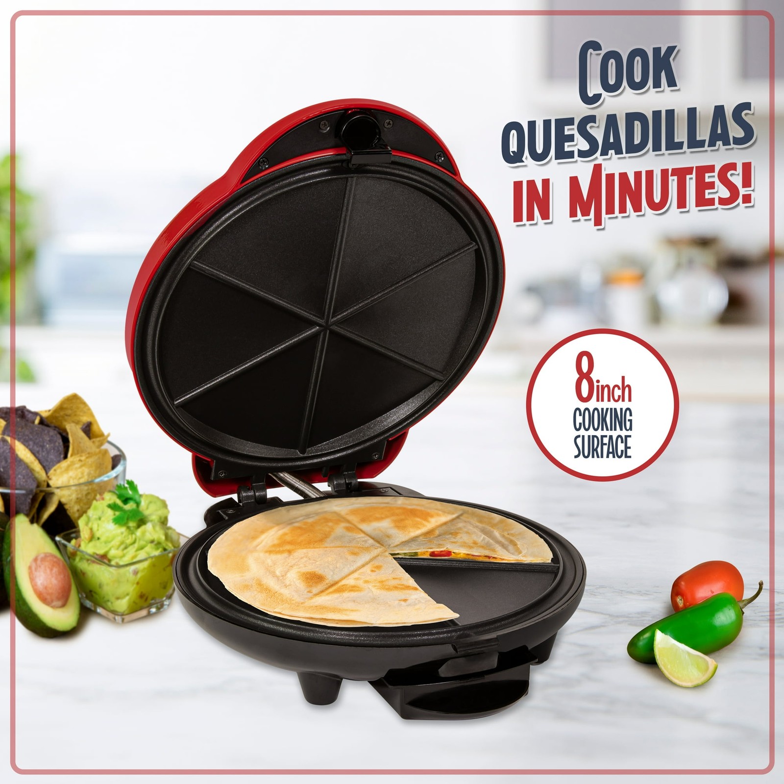 6-Wedge Electric Quesadilla Maker with Removable Tray and Extra Stuffing Latch..