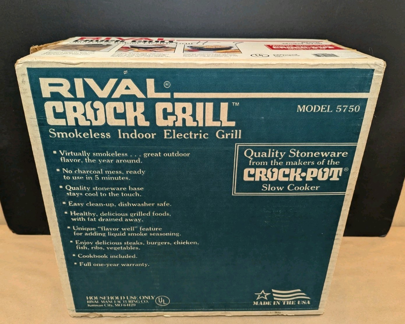Vintage RIVAL Crock Grill Smokeless Indoor Electric Grill Model 5750 Black NOB
