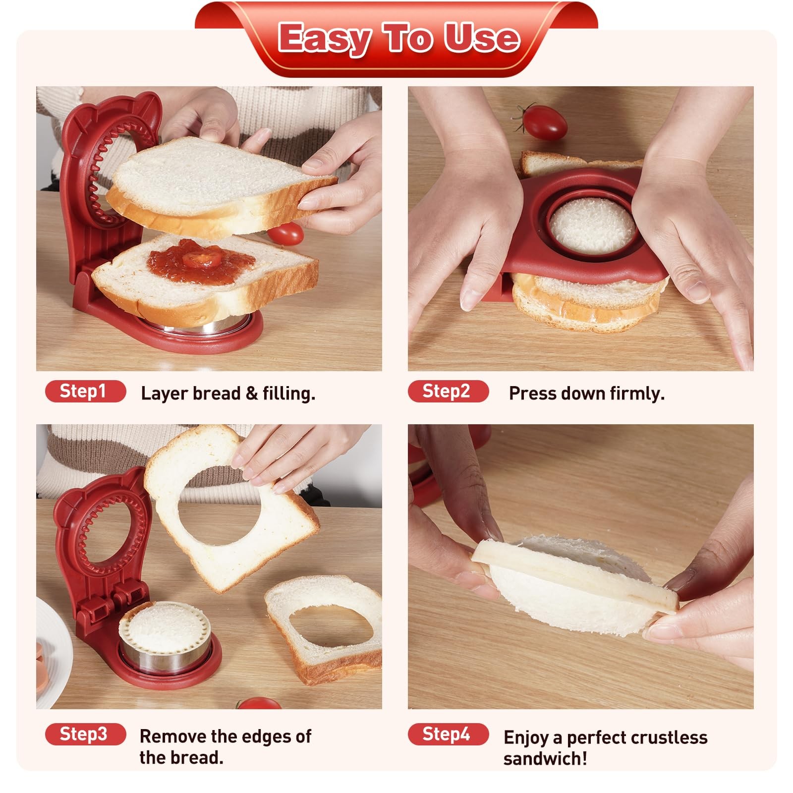 Leak-Proof & BPA-free Sandwich Cutter and Sealer for Peanut Butter&Jelly,Roun…