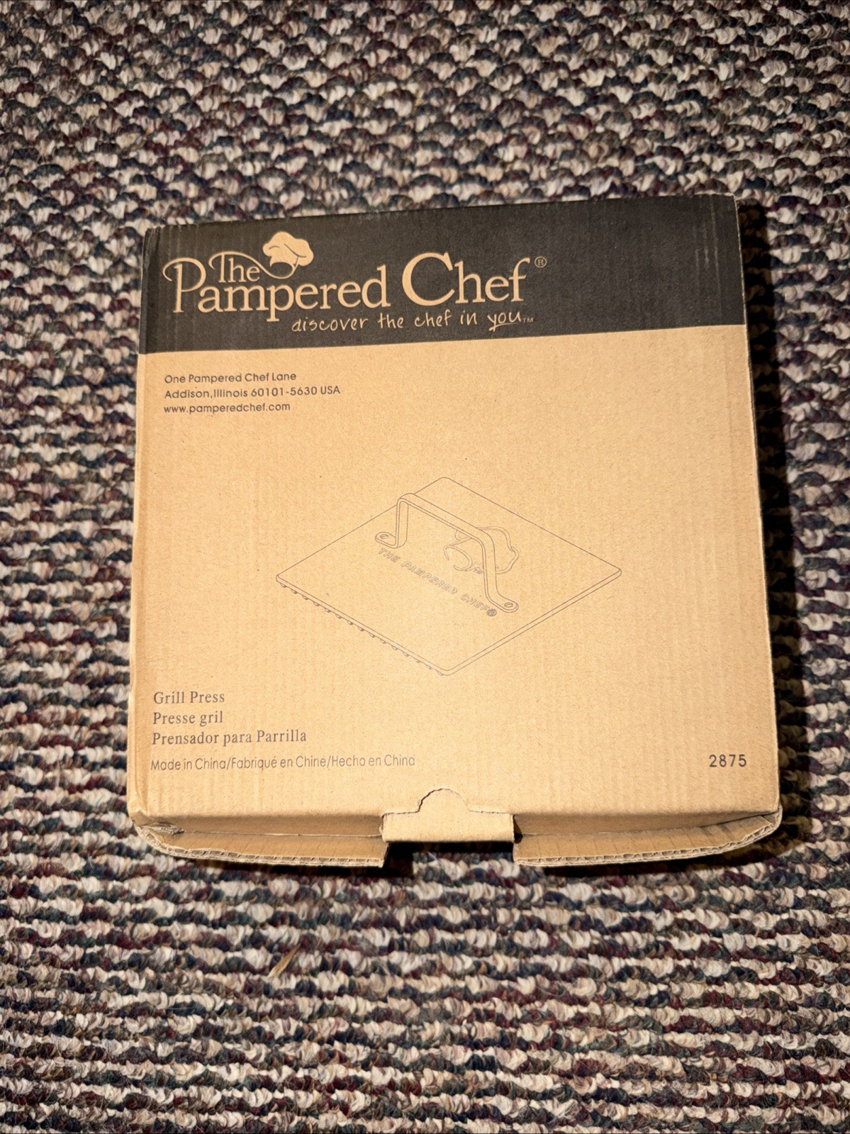 The Pampered Chef Grill Press 2875 Cast Iron Black Ribbed Surface Square #1637