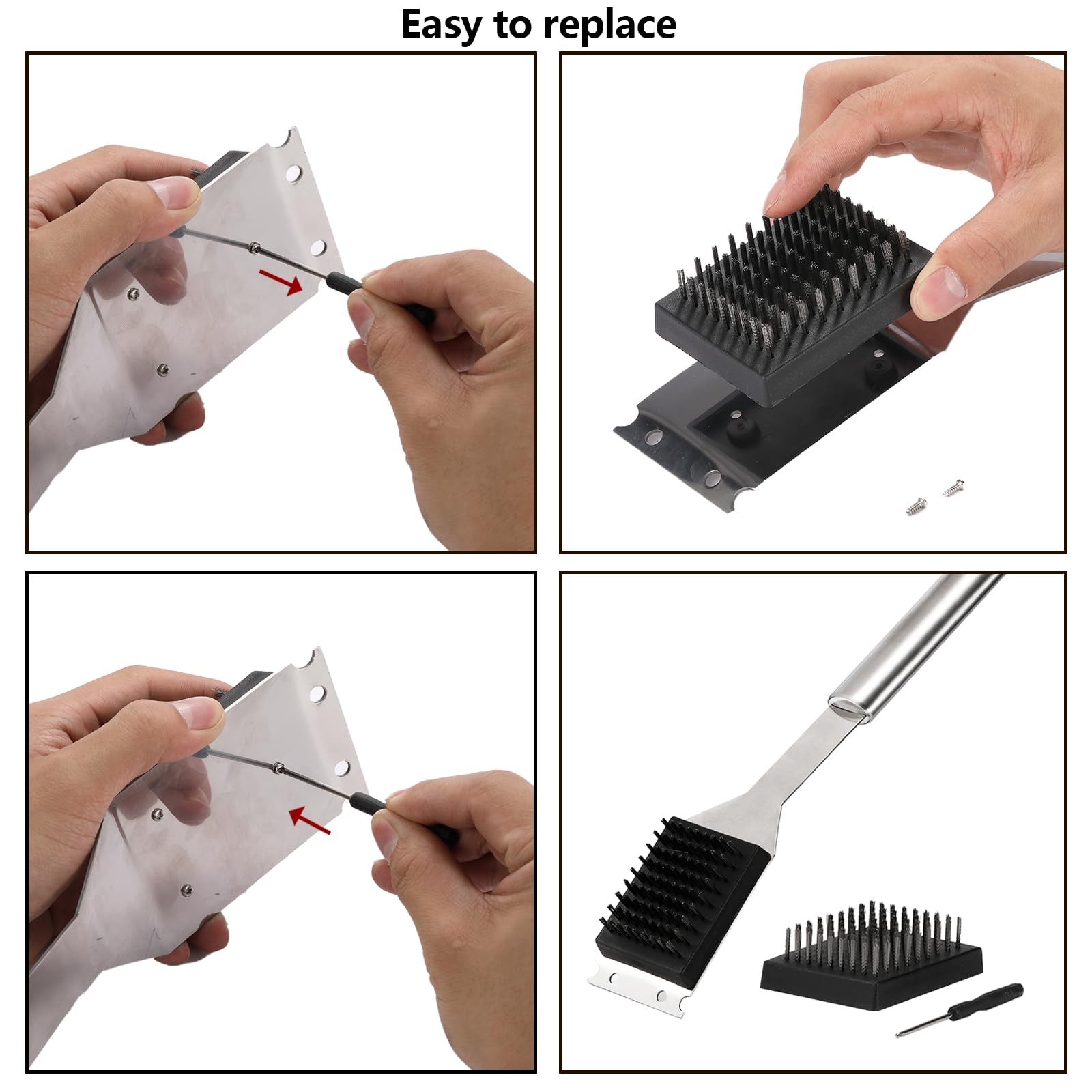 16.5” Grill Brush and Scraper with 2 Replacements & 1 Silver