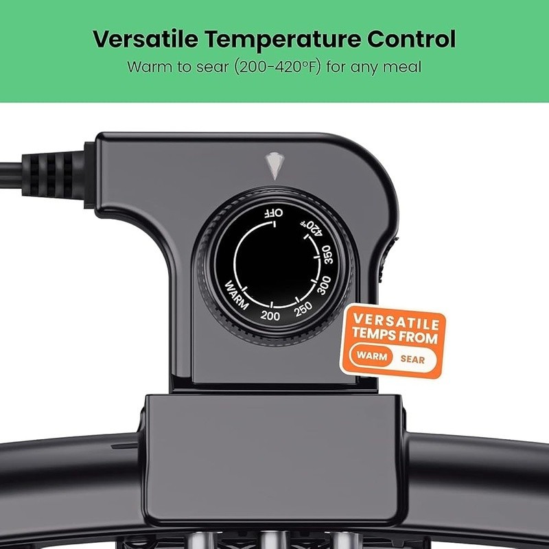 Compact Electric Grill Non Stick Griddle Adjustable Temperature Easy Clean 1200W
