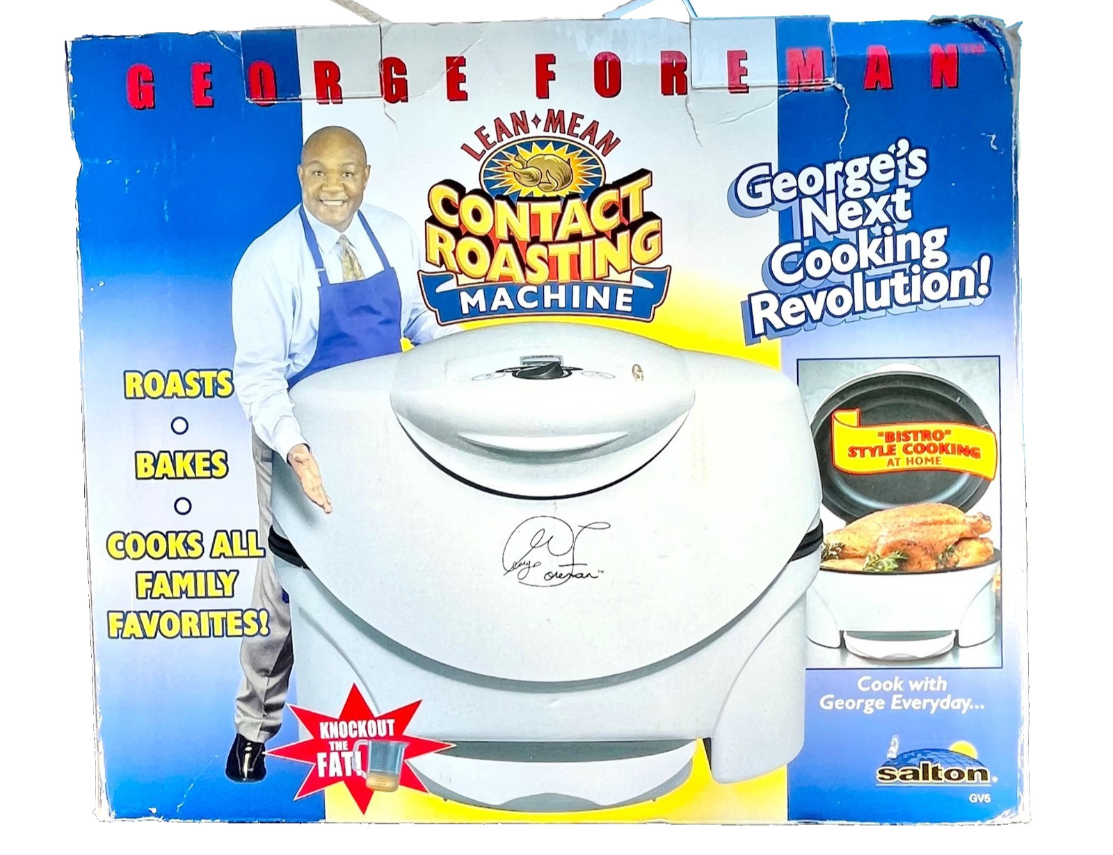 NEW George Foreman GV5 Lean Mean Contact Roasting Machine Bistro Cooker NIB Salt