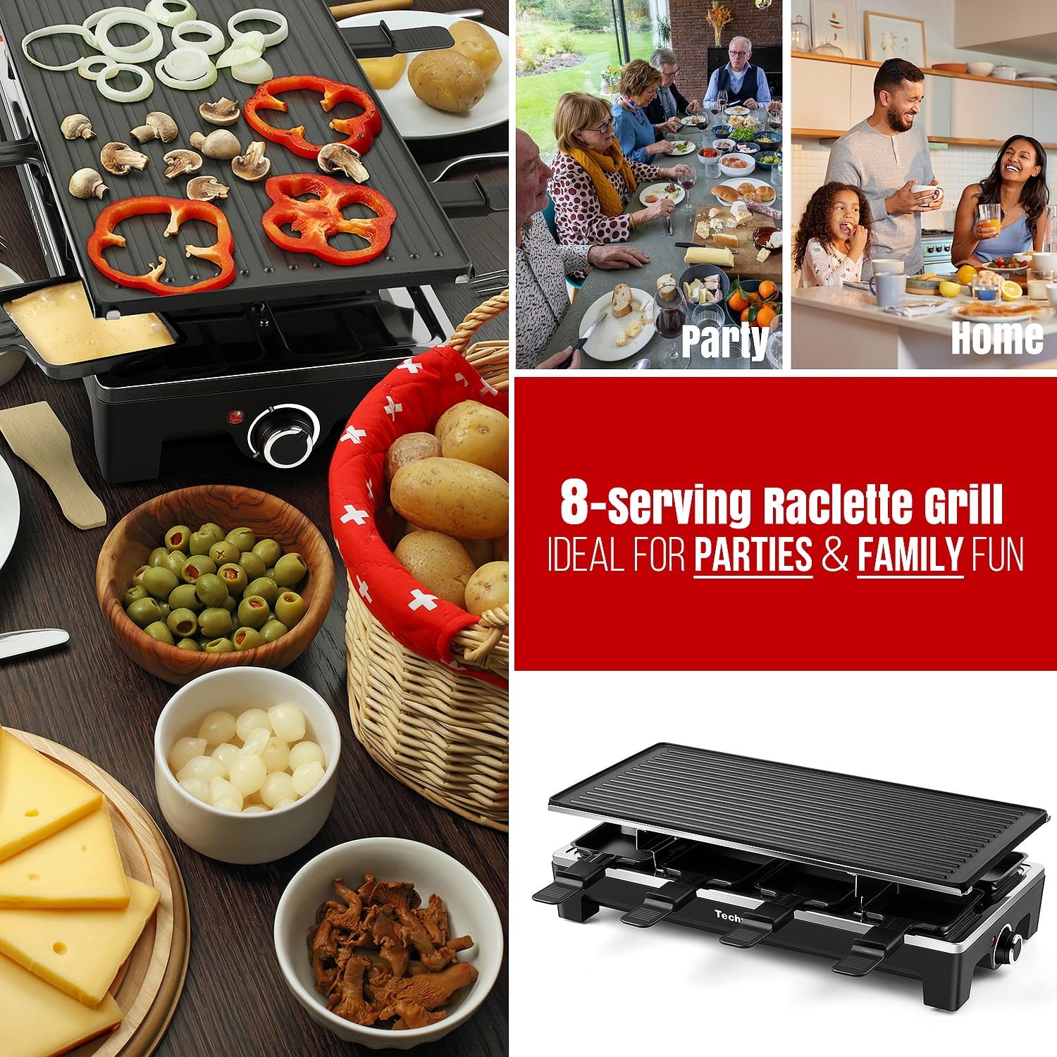 Raclette Grill, Techwood Electric Table Indoor Grill Korean BBQ Matte Black
