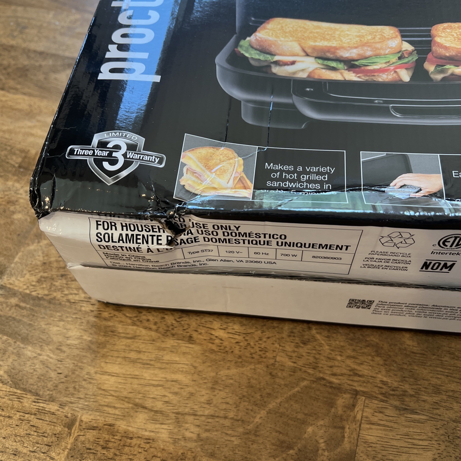 Proctor Silex Deluxe Hot Sandwich Maker W/ Easy-Clean 25415MN – NEW SEALED READ