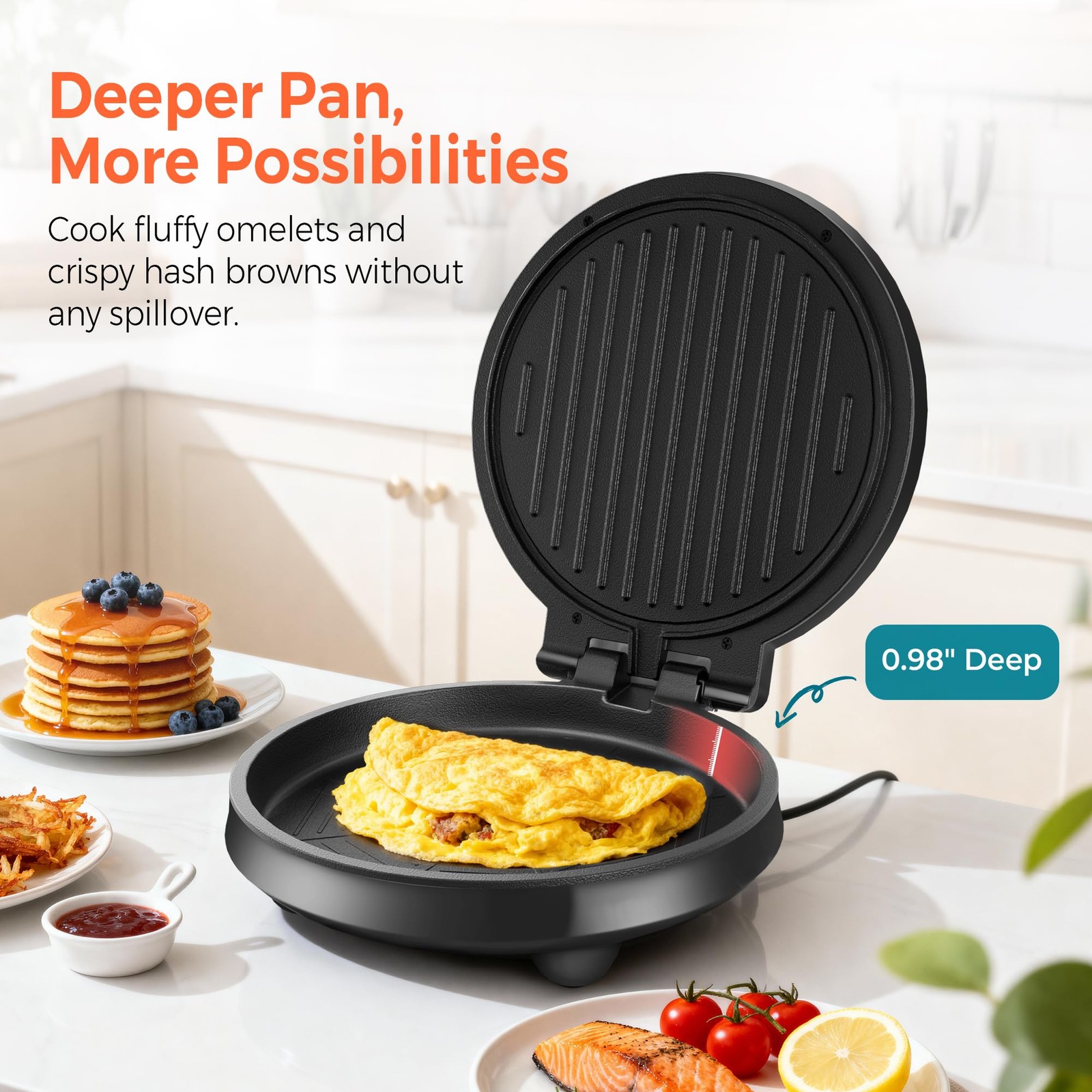 3in1 Electric Griddle Sandwich Maker 8 Inch Round Panini Press Black 1 PCS