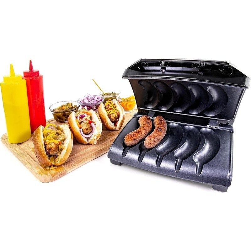 Grill 5 Sausages Non Stick Electric Bratwurst Maker W/ Drip Tray 1200 Watts New