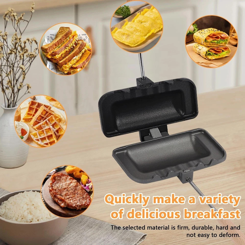 Hot Sandwich Maker, 4w1h Sandwich Maker Double Sided Pie Iron Non-Stick Cast …