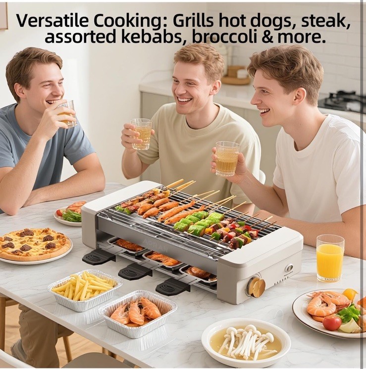 AORAN Electric Indoor Grill Smokeless, 800W, 13.4×8.3 Inch for BBQ, Meat Hot Dog