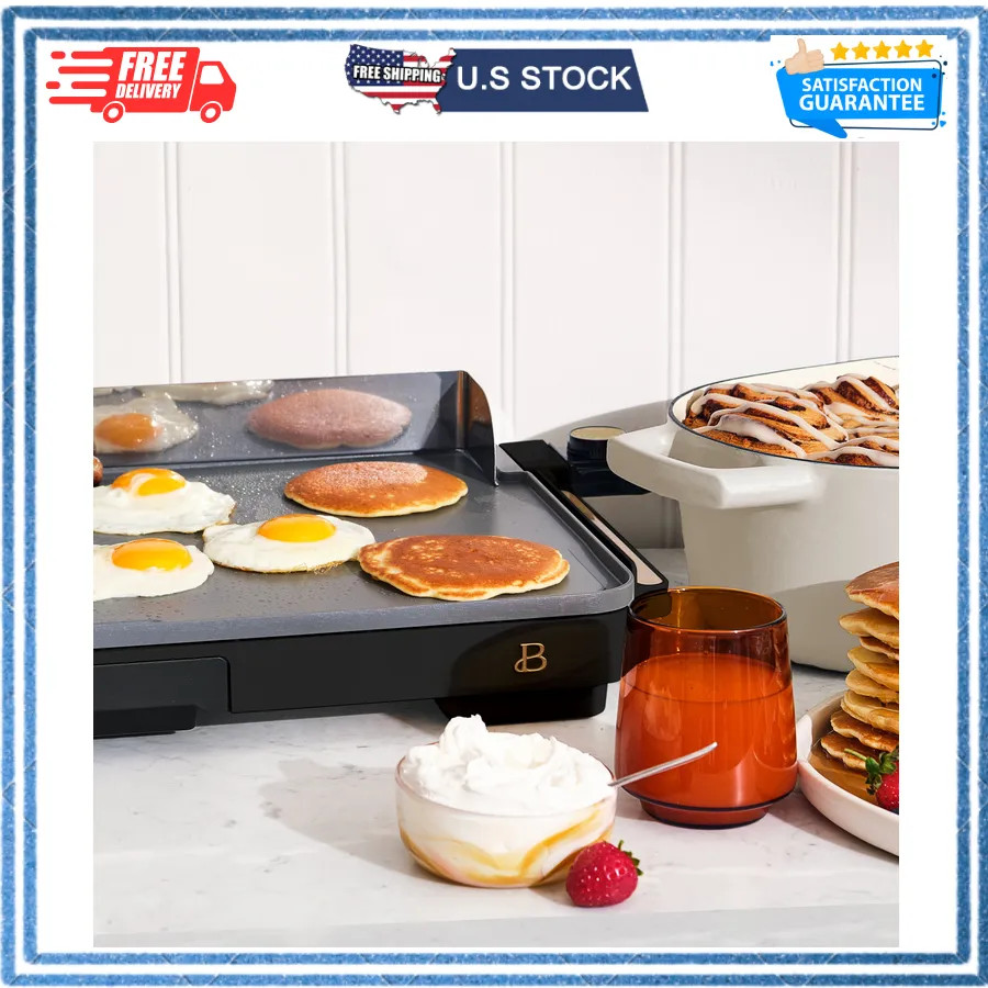 Beautiful Drew Barrymore XL Electric Griddle 12 x 22 Nonstick Black Sesame