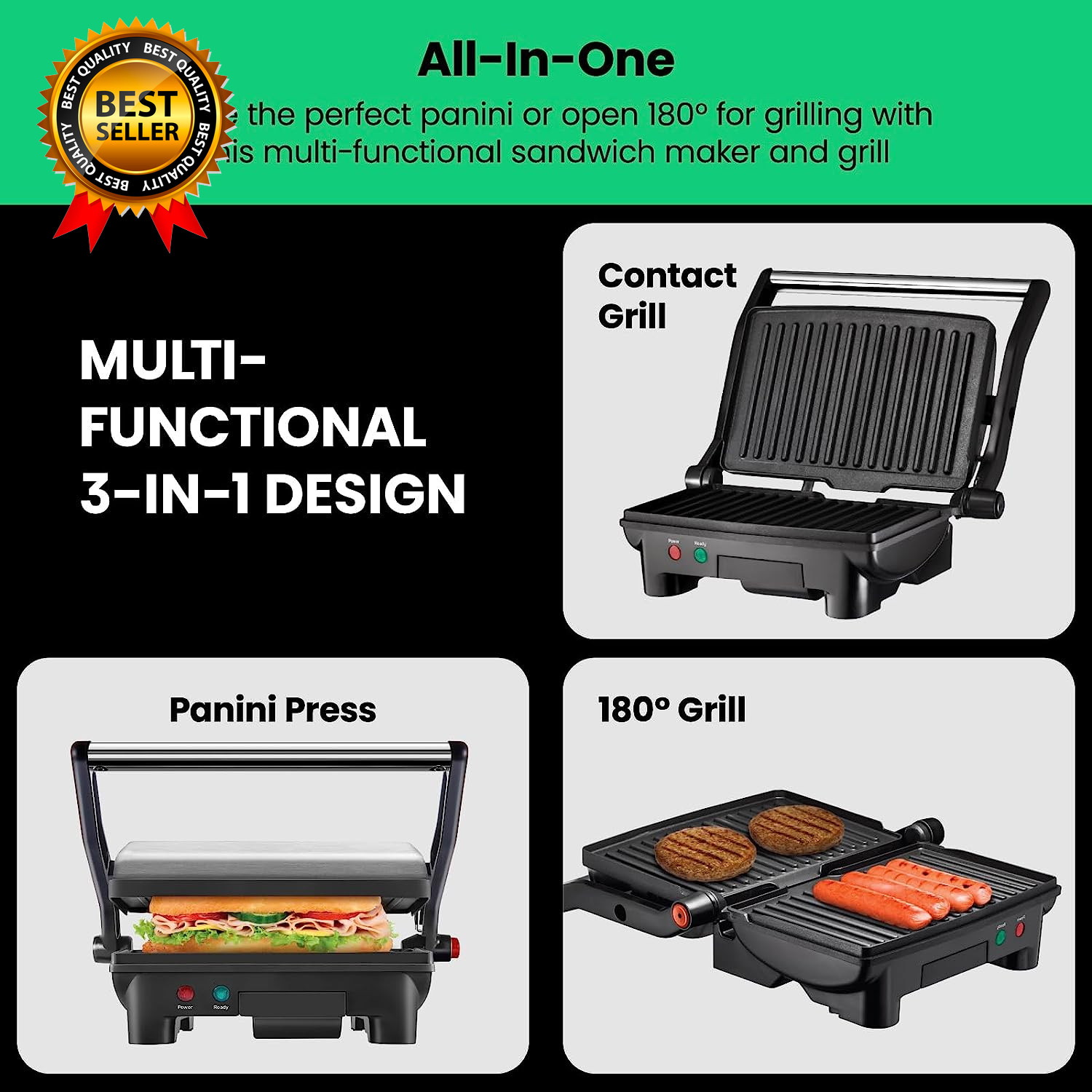 Electric Panini Press Grill, Compact 2-Slice Sandwich Maker Non-Stick
