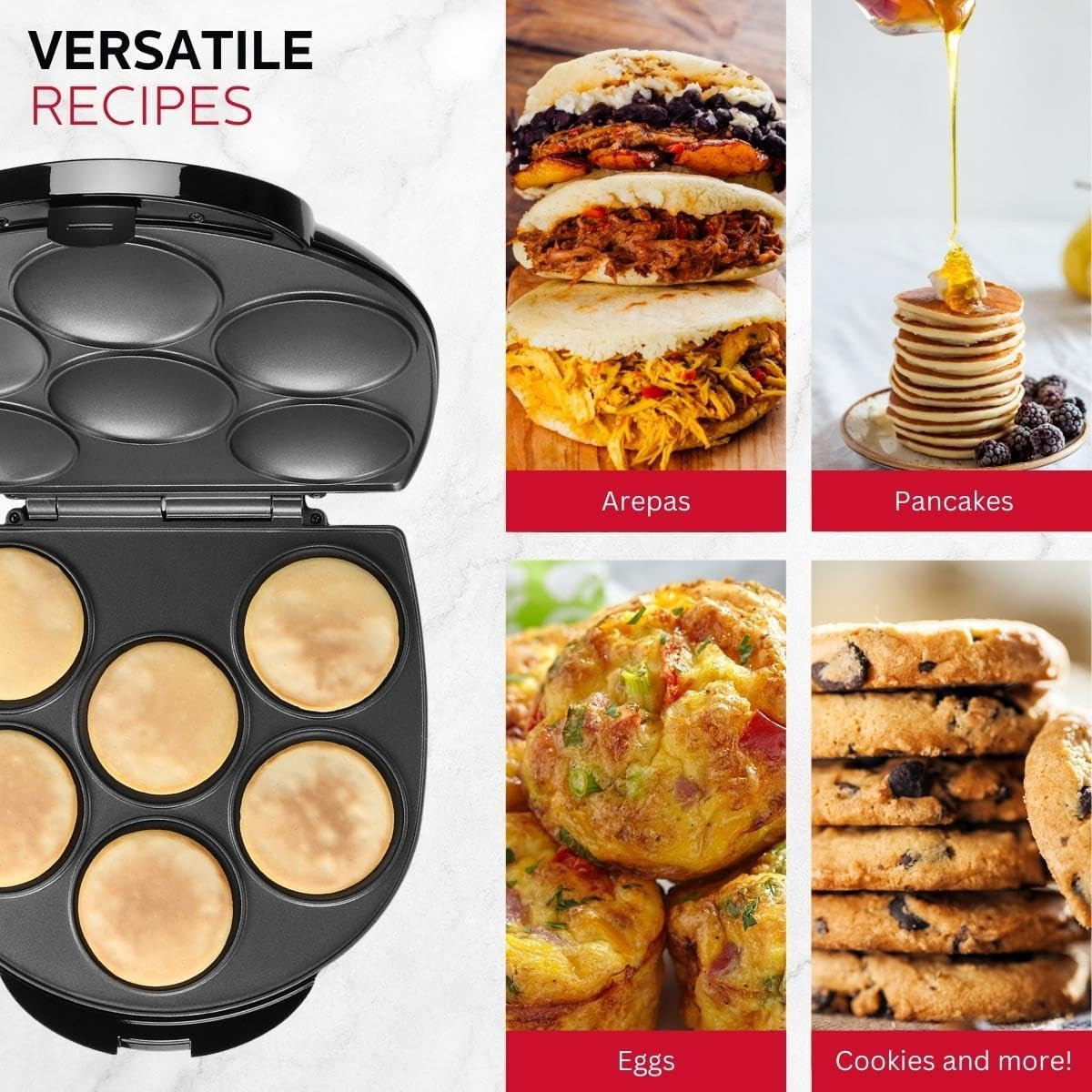 Holstein Housewares 12 Inch Black Arepa Maker Multi Food Griddle 6 Capacity