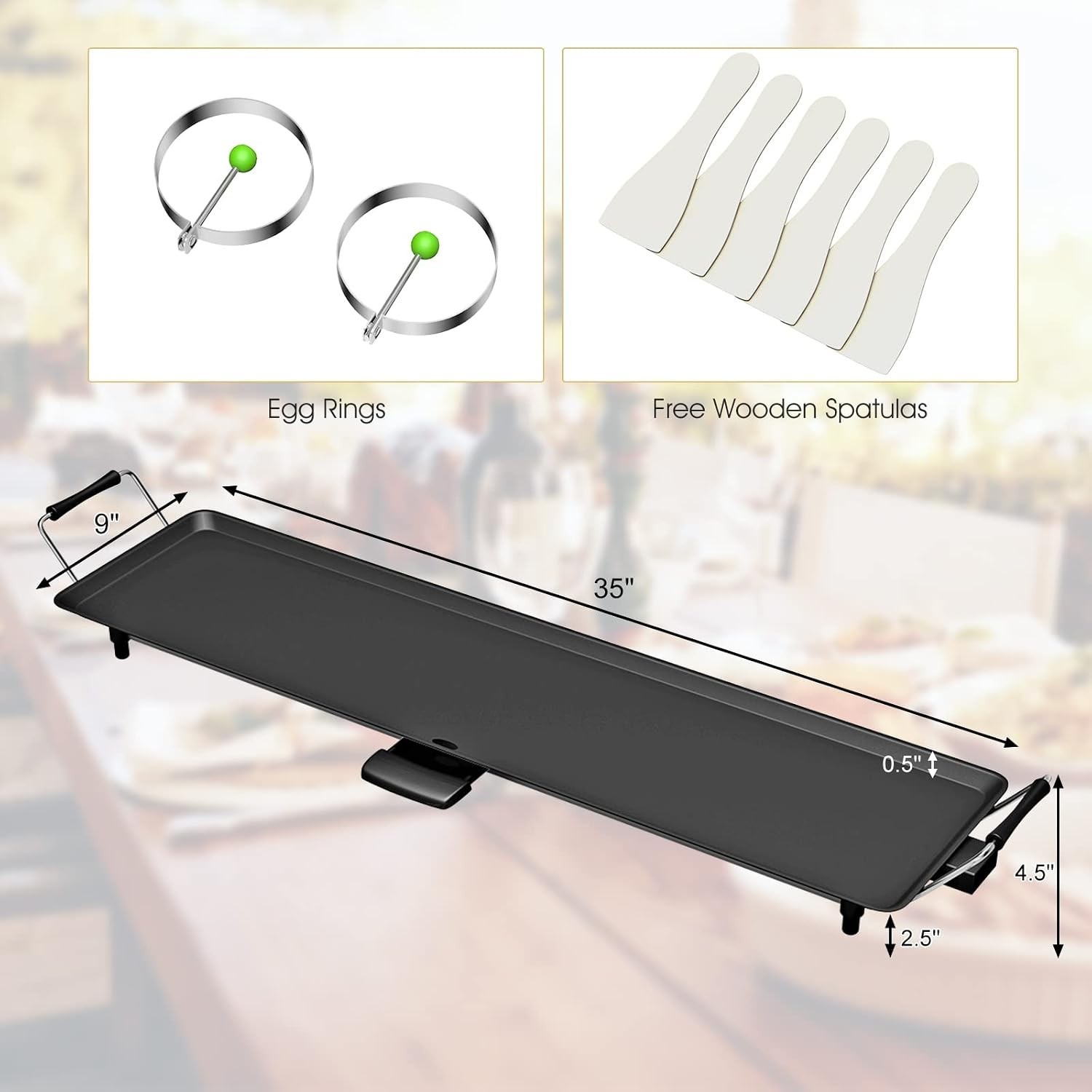 35″ Electric Griddle 2000W Nonstick Extra Large Griddle Long Table Top Grill