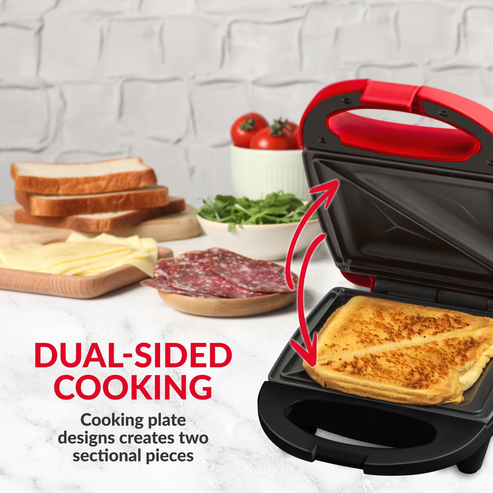 MyMini Sandwich Maker Grill, 520 watts, Red