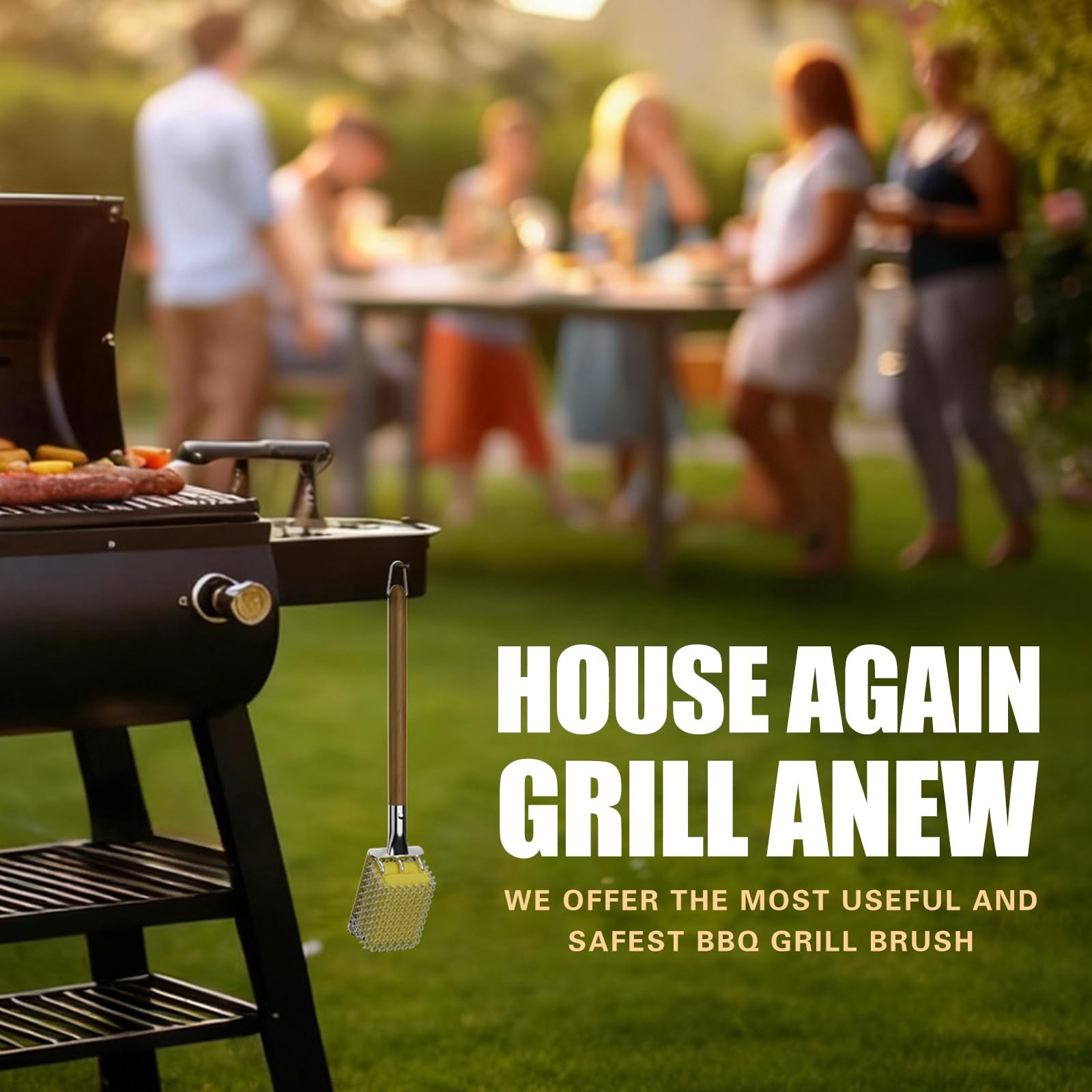 Grill Brush Bristle Free with Scraper, Safe Steam Cleaned Wood