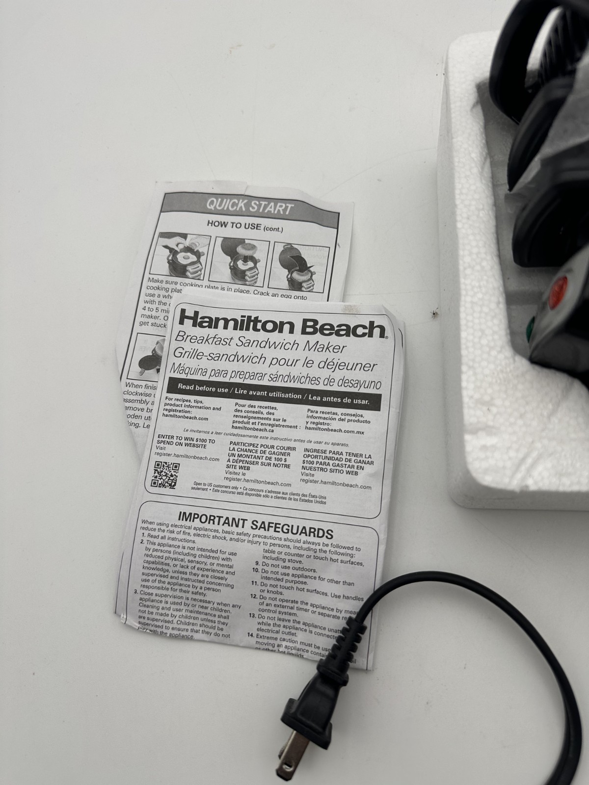 New Open Box Hamilton Beach Type ST29 Breakfast Sandwich Maker