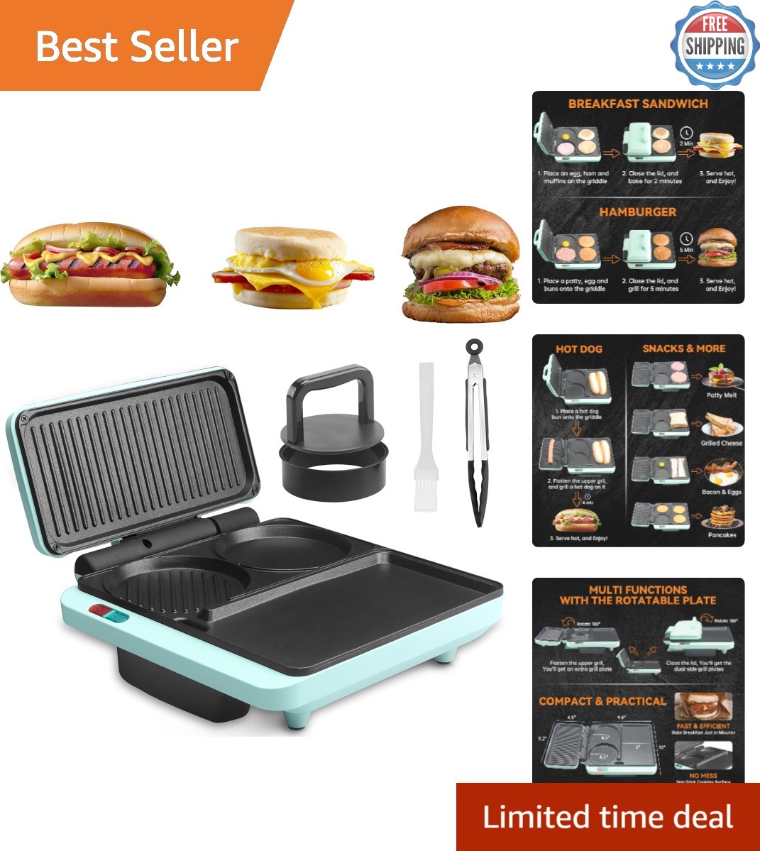 Versatile Electric Breakfast Station – Make Sandwiches, Burgers, Pancakes
