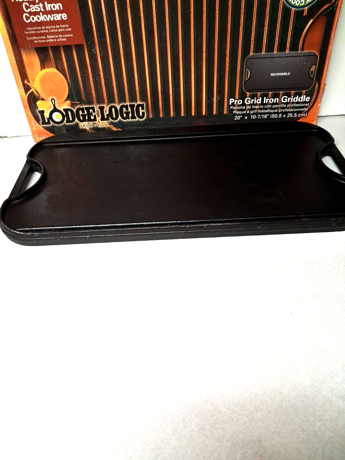 LODGE LOGIC PRO GRID CAST IRON GRIDDLE REVERSIBLE USA 20″X 10 7/16″ SEASONED