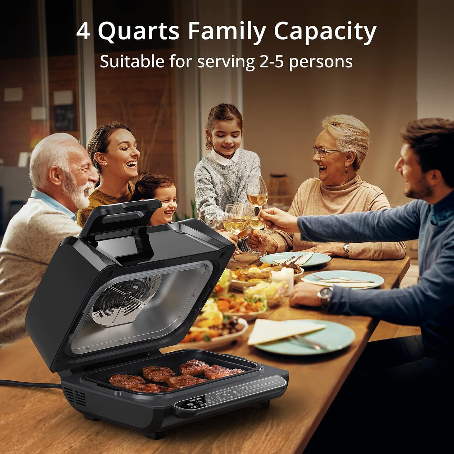 7-in-1 Electric Grill & Air Fryer Combo, 1750W, 4QT with View Window