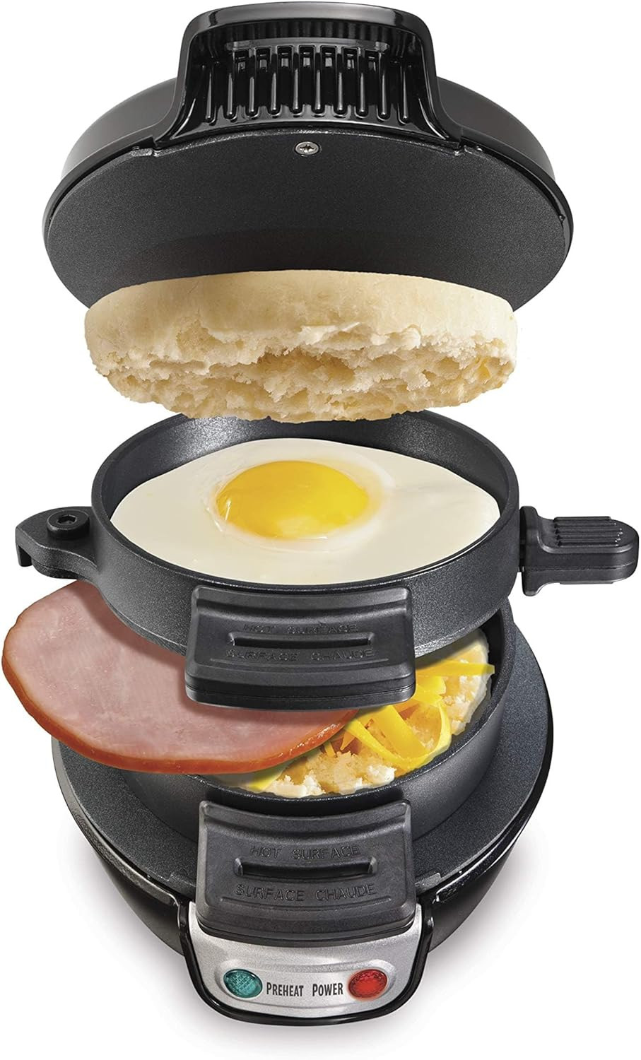 Breakfast Sandwich Maker with Egg Cooker Ring, Customize Ingredients, Perfect fo