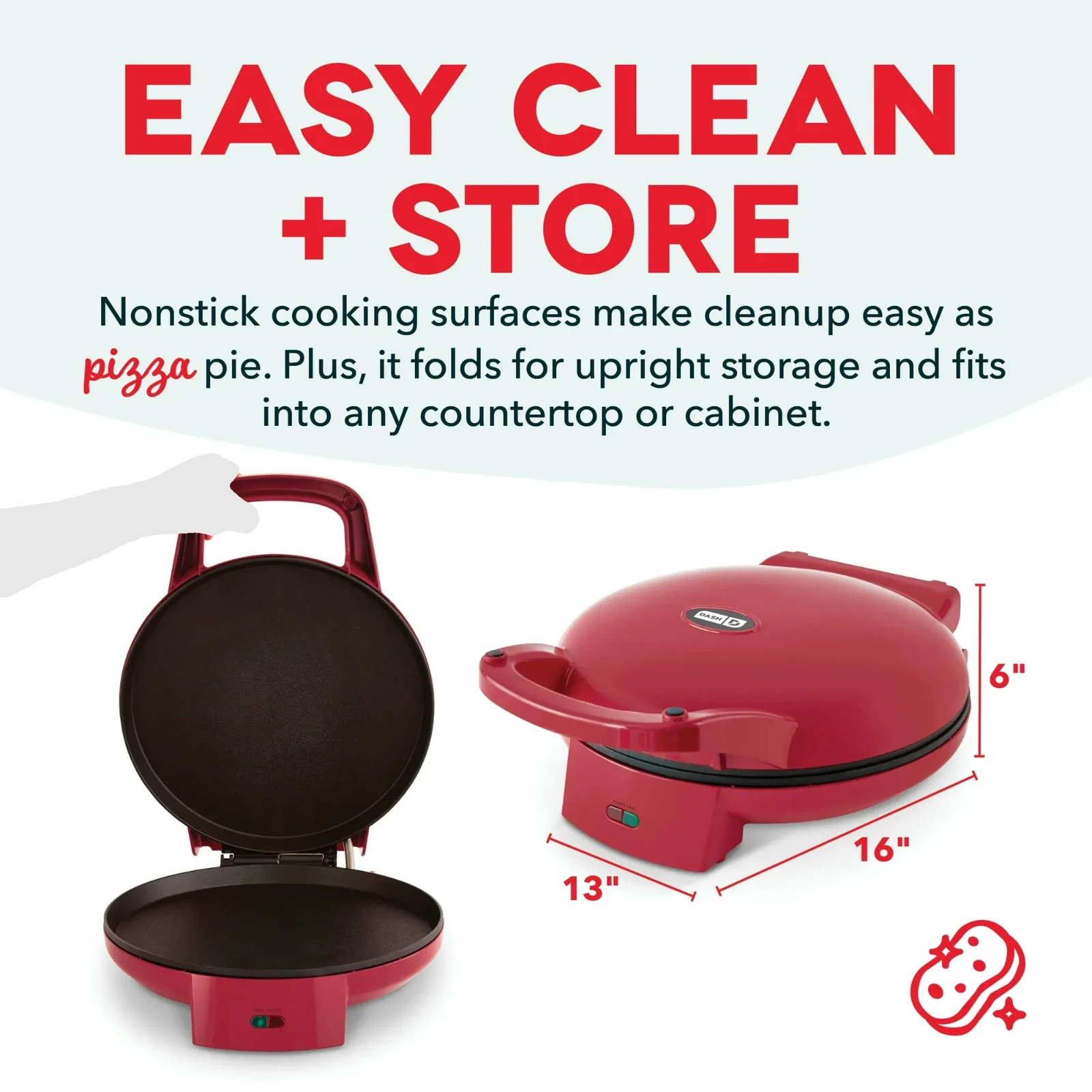 Dash 12″ Pizza Maker and 180 Griddle Dual Cooking Surfaces, Nonstick 450°F Heat
