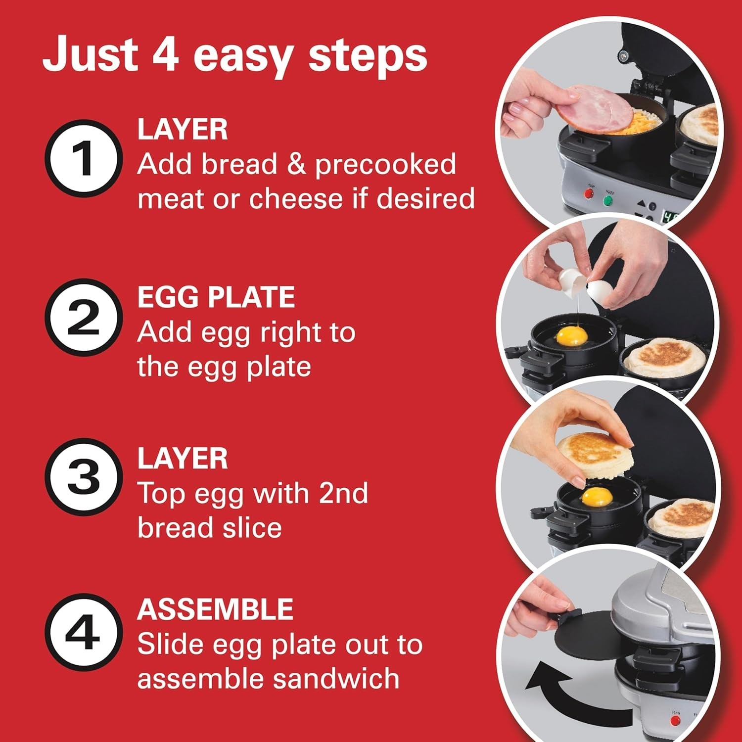 Dual Breakfast Sandwich Maker with Timer Nonstick Egg Cooker Silver