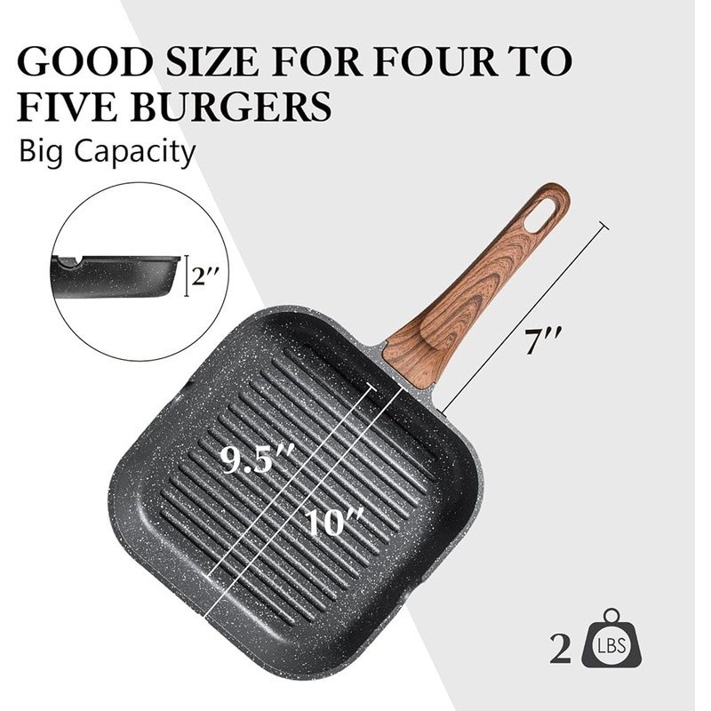 Nonstick Grill Pan Aluminum Griddle Compatible Induction Gas Electric Cooktops