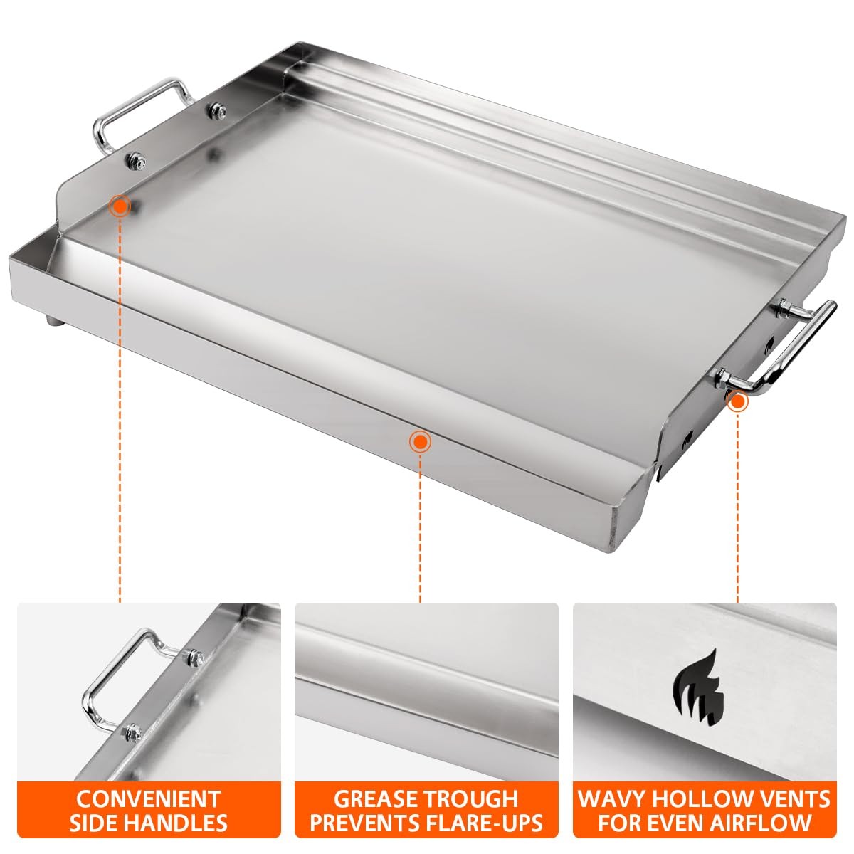LotFun 17×13 Stainless Steel Griddle for Gas/Charcoal/Electric Grill