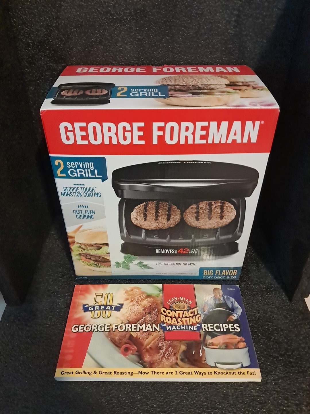 *New* George Foreman 2 Serving Grill GR10B/100 Great Recipes Book