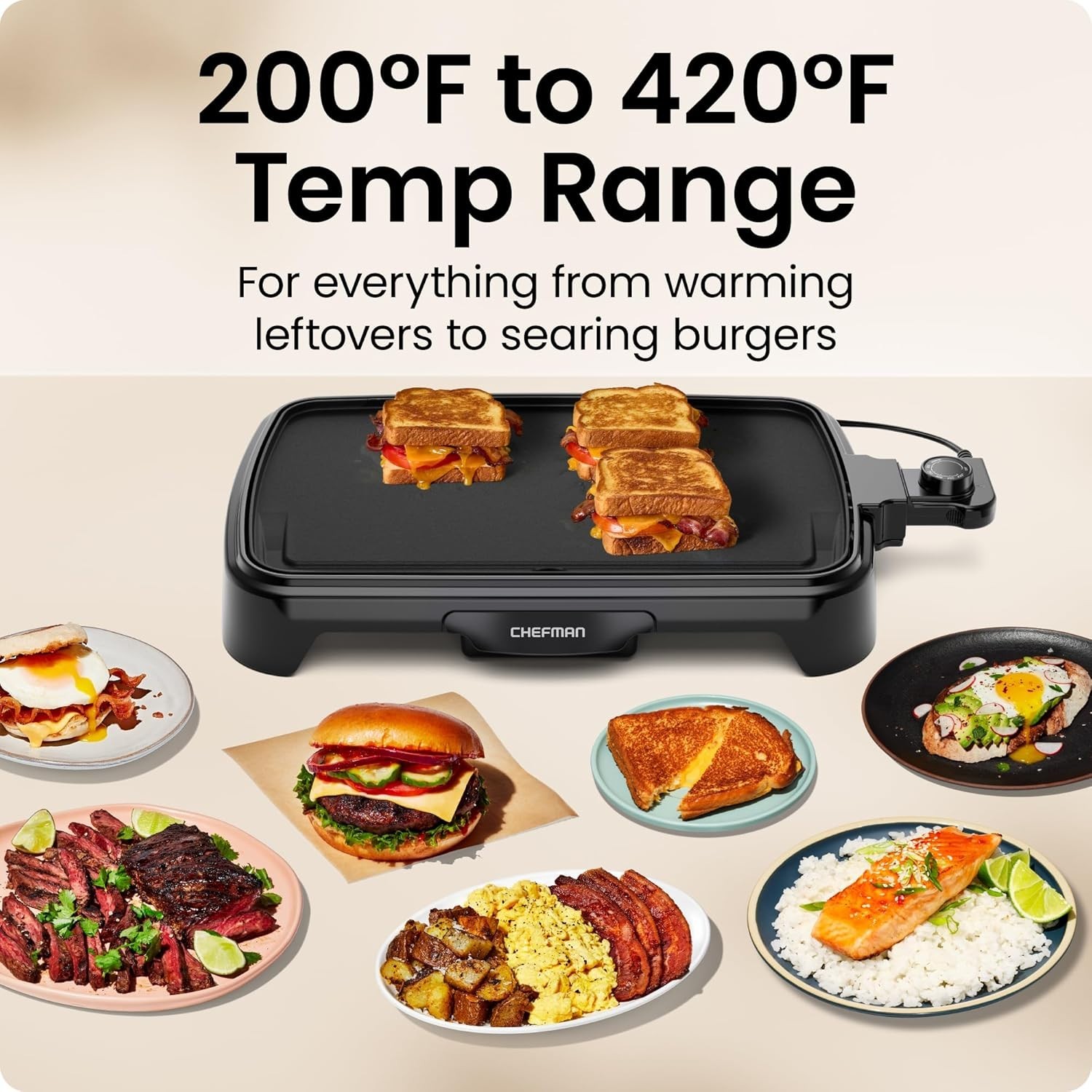 Stainless Steel Electric Griddle with Removable Controls – Easy Clean & 1200W