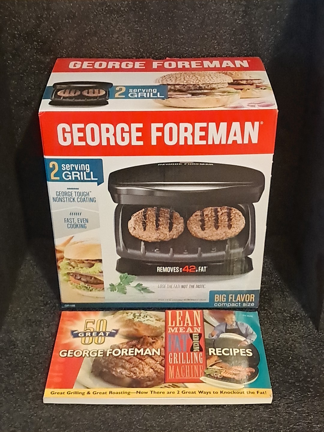 *New* George Foreman 2 Serving Grill GR10B/100 Great Recipes Book